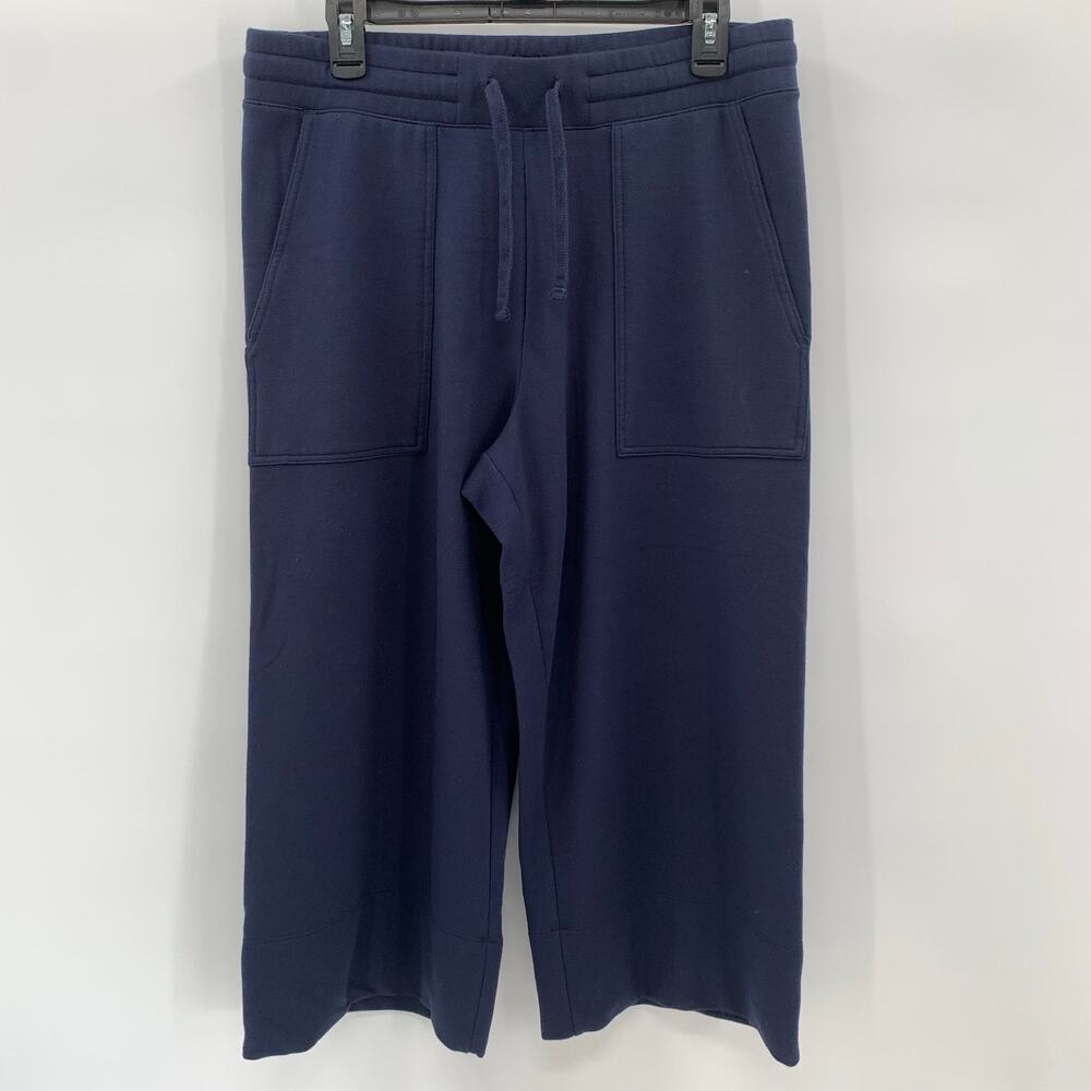Quince Super Soft Fleece Cropped Wide Leg Pants Womens Large Navy Blue Stretch